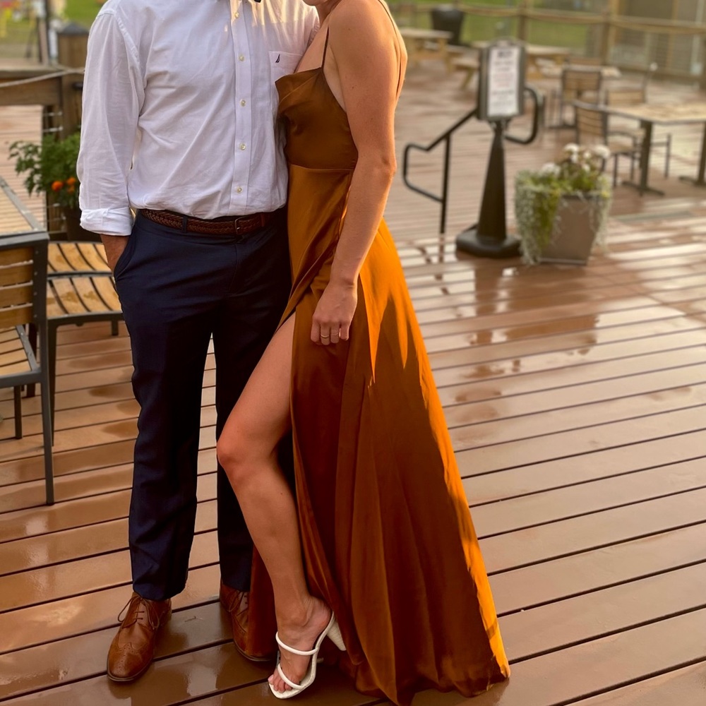 RUST Fame and Partners Strappy Draped Gown